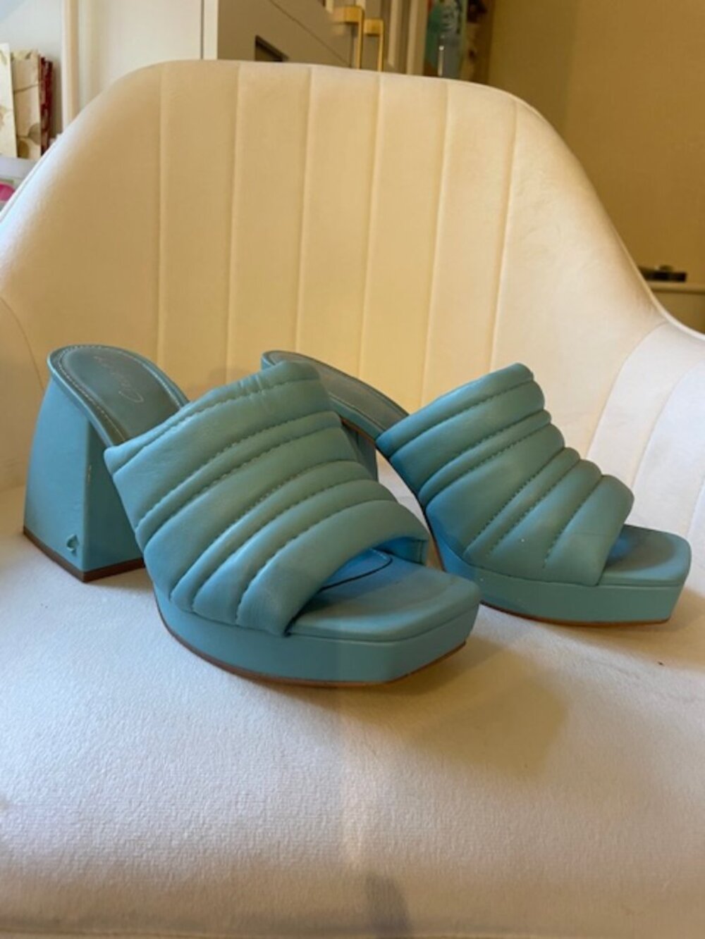 Circus NY Turquoise Blue Quilted Platform Mule Heels
